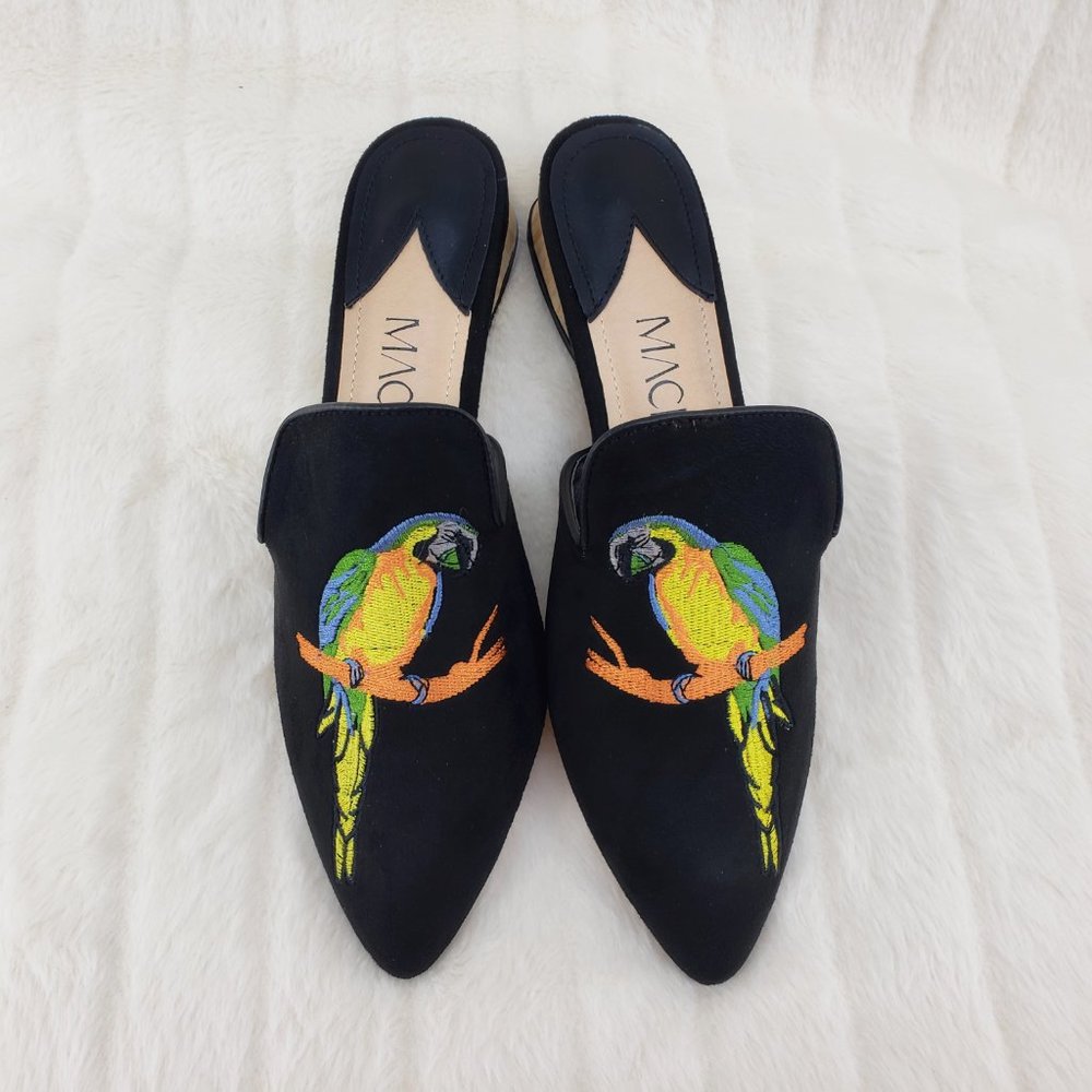 Blue Macaw Parrot slip on mules clogs slippers wood heel
